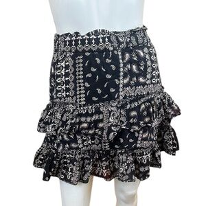 Free People Melissa Muslin Cotton Black & Beige Paisley Tiered Mini Skirt XS